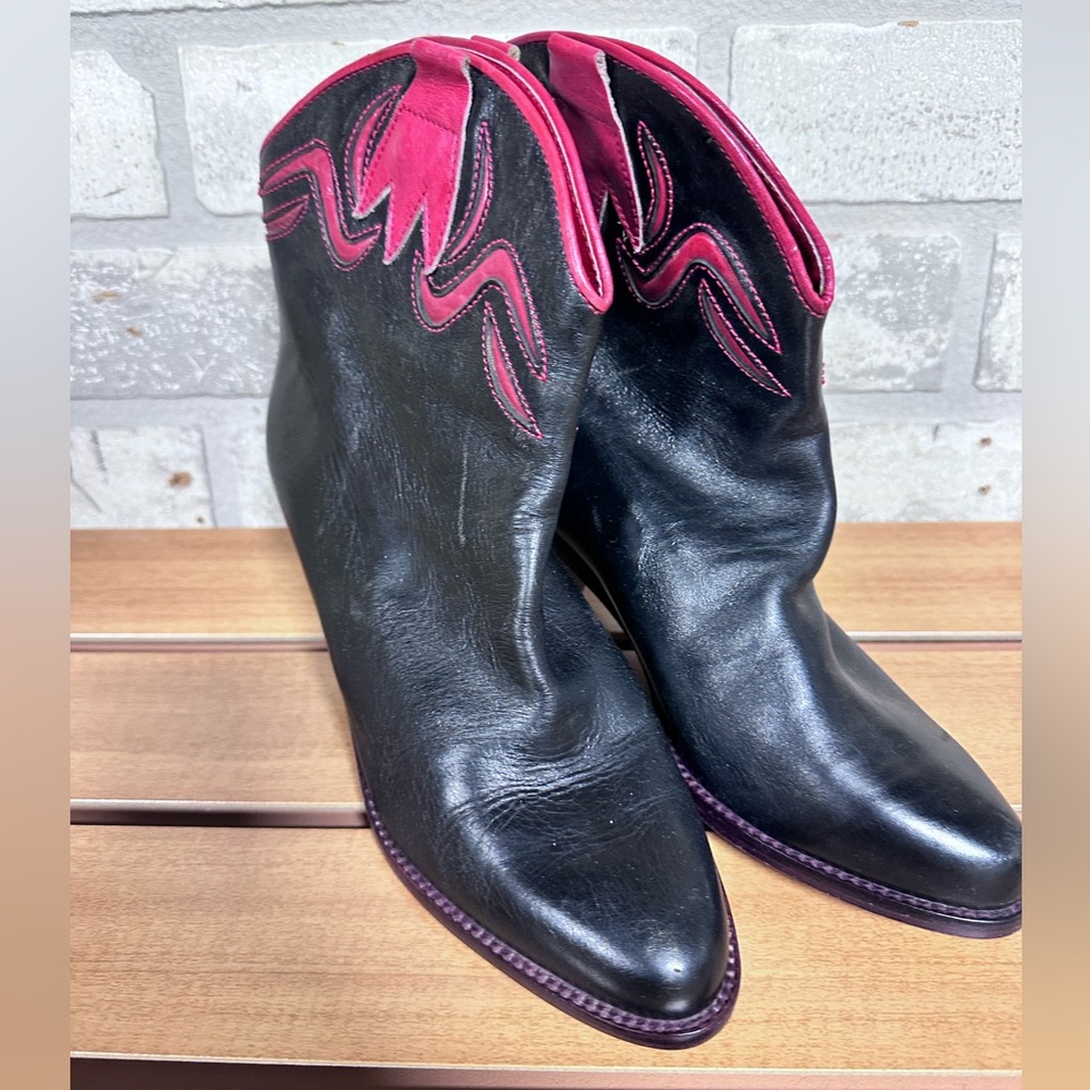 Vintage Conte Rosso Leather Western Cowboy Ankle Boots VERO CUOIO -Made in Italy